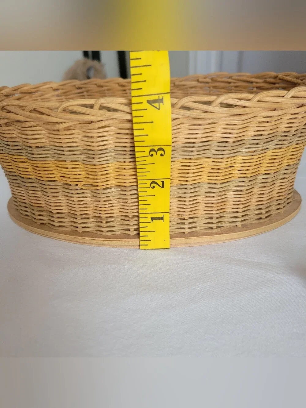 Vintage Hand Woven Striped Wicker Rattan Oval Basket 1940 Storage- Natural